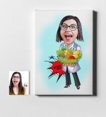 Kişiye Özel Bayan Diyetisyen Karikatür Kanvas Tablo (50 x 70 cm.) 1