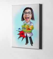 Kişiye Özel Bayan Diyetisyen Karikatür Kanvas Tablo (50 x 70 cm.) 1