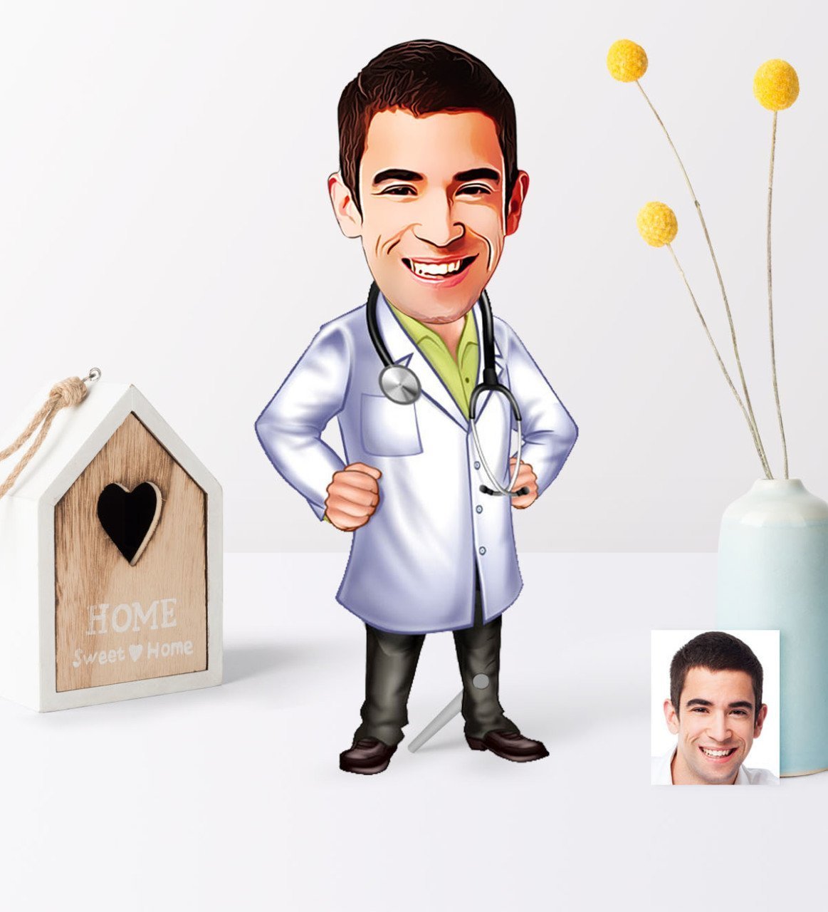 Kişiye Özel Bay Doktor Karikatür Ahşap Biblo - 1