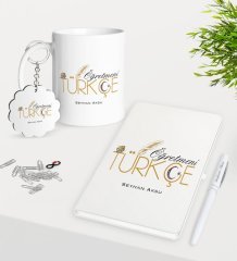 Kişiye Özel Türkçe Öğretmeni Kupa Anahtarlık Beyaz Defter Kalem Hediye Seti