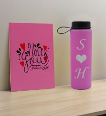 BK Gift Sevgiliye Özel İsimli Pembe Defter ve Cam Matara Hediye Seti-13, Sevgiliye Hediye, Sevgililer Günü, Yeni İş Hediyesi