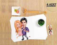 Kişiye Özel Sevgililer Karikatürlü 4 Adet Amerikan Servis Seti-3