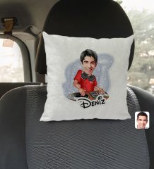 Kişiye Özel İsimli Erkek Dj Karikatürlü Kare Araç Koltuk Yastığı-1