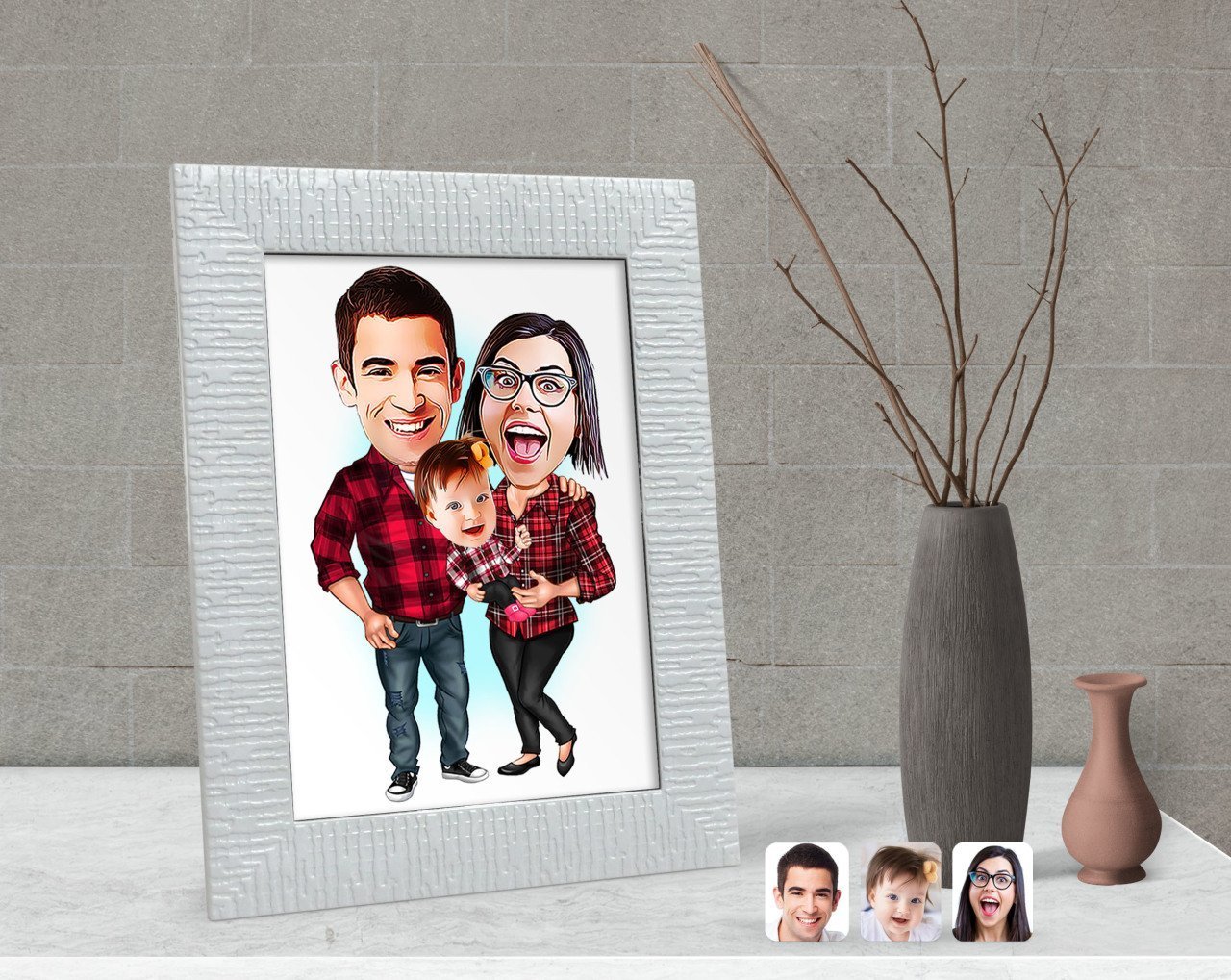 Kişiye Özel Aile Karikatürlü Dekoratif Çerçeve-2