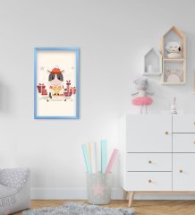 BK Home Sevimli İnek Tasarımlı Dekoratif Mavi Ahşap Çerçeveli Çocuk Odası Tablo-1