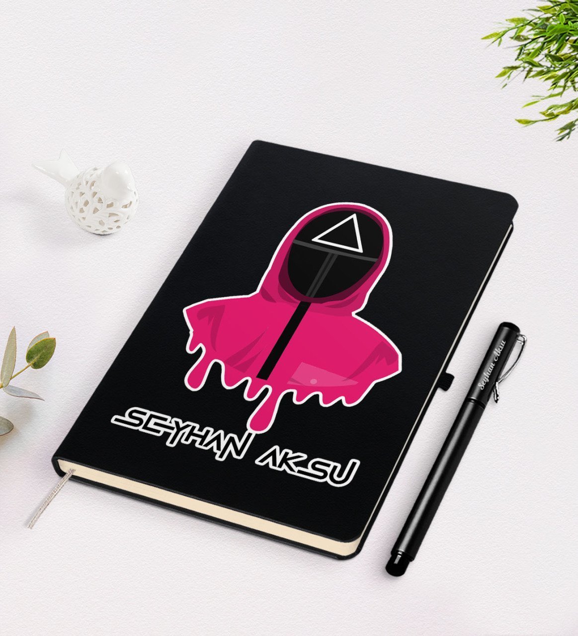 Kişiye Özel Squid Game Tasarımlı Siyah Defter ve Kalem Seti-6