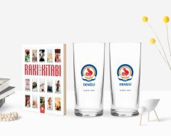 Kişiye Özel Renkli Baskılı Denizli Tasarımlı Turistik İkili Rakı Bardağı ve Rakı Cep Kitabı Hediye Seti-1