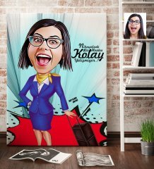 Kişiye Özel Hostes Karikatür Kanvas Tablo (70 x 100 cm.) 2