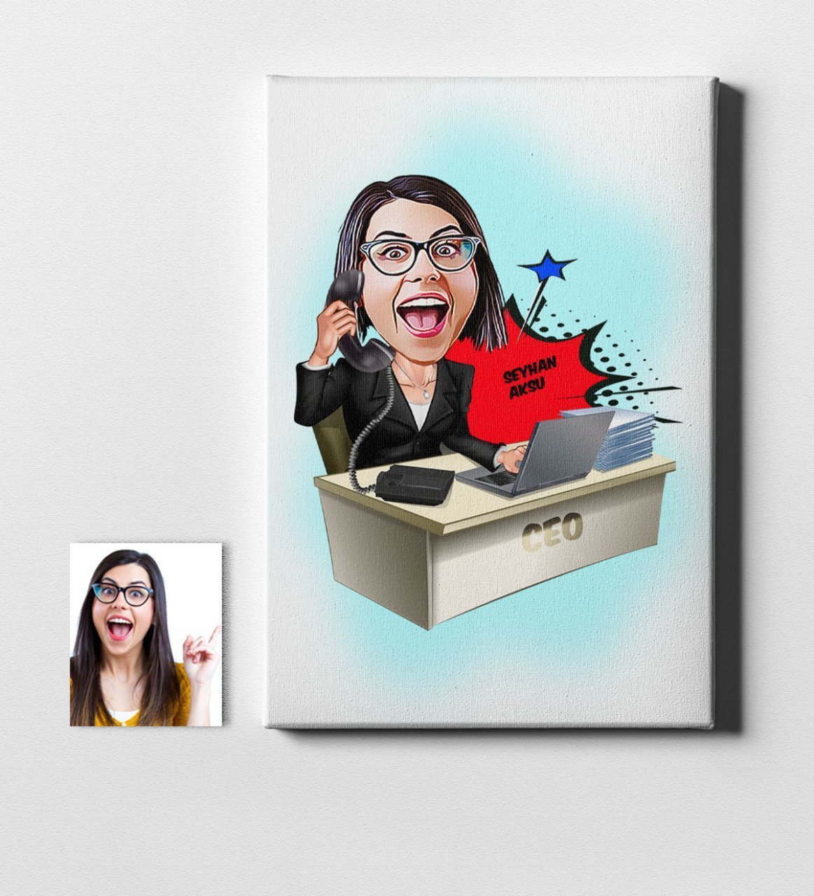 Kişiye Özel Bayan CEO Karikatür Kanvas Tablo (50 x 70 cm.) 1