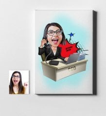 Kişiye Özel Bayan CEO Karikatür Kanvas Tablo (50 x 70 cm.) 1