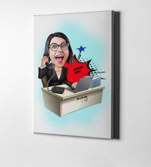 Kişiye Özel Bayan CEO Karikatür Kanvas Tablo (50 x 70 cm.) 1