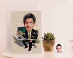 Kişiye Özel Erkek Bankacı Karikatürlü Otantik Masaüstü Ahşap Palet Çerçeve-3