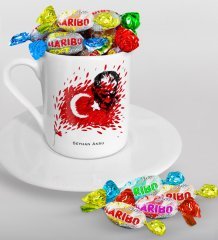 Kişiye Özel Atatürk Temalı Türk Kahvesi Fincanı ve Haribo Şeker Hediye Seti-3