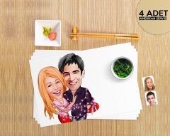 Kişiye Özel Sevgililer Karikatürlü 4 Adet Amerikan Servis Seti-2