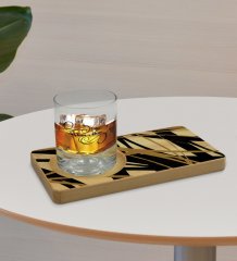 Kişiye Özel Modern Art Tasarımlı Doğal Ahşap Tabaklı Viski Bardağı Sunum Seti Model 16