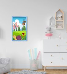 BK Home Sevimli Hayvanlar Tasarımlı Dekoratif Mavi Ahşap Çerçeveli Çocuk Odası Tablo-3