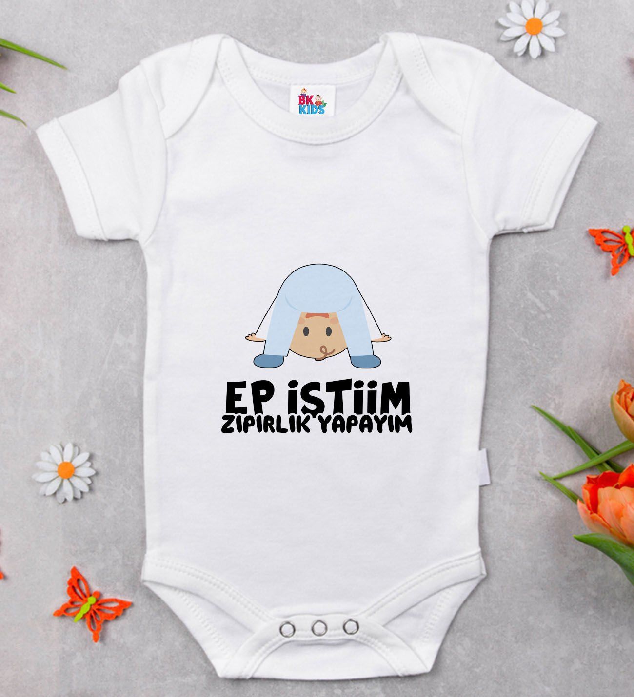 BK Kids Ep İsterim Tasarımlı Beyaz Bebek Body Zıbın-6