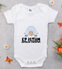 BK Kids Ep İsterim Tasarımlı Beyaz Bebek Body Zıbın-6