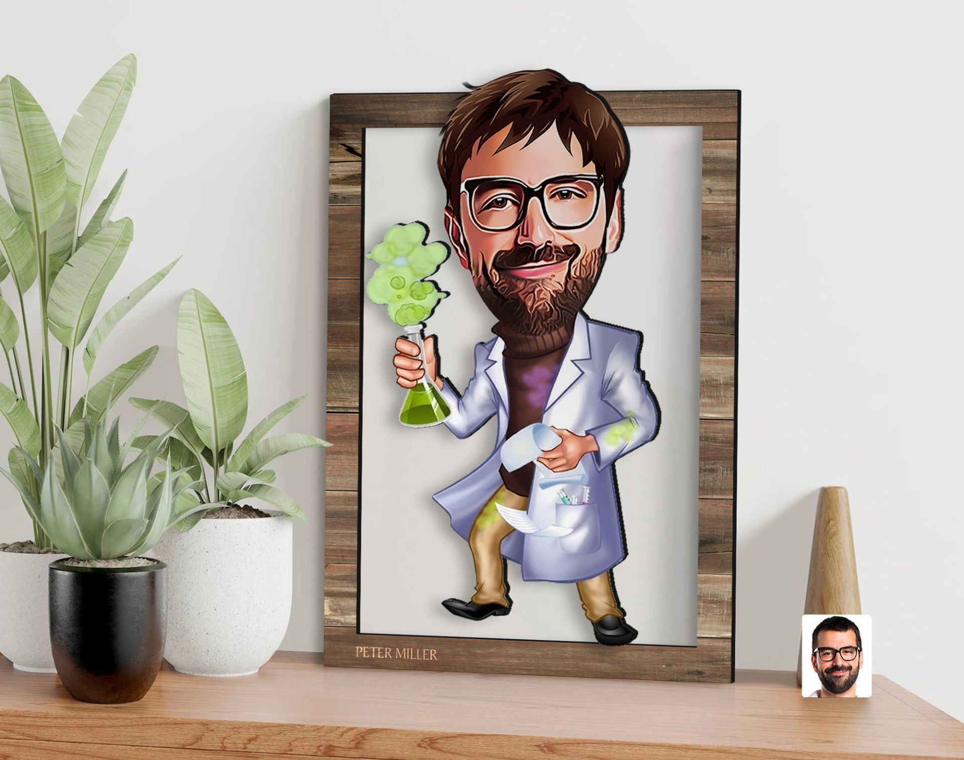 BK Gift Kişiye Özel Erkek Kimya Öğretmeni Karikatürlü 3D Ahşap Tablo, Sevgiliye Hediye, Arkadaşa Hediye, Yıl Dönümü Hediyesi, Doğum Günü Hediyesi-2