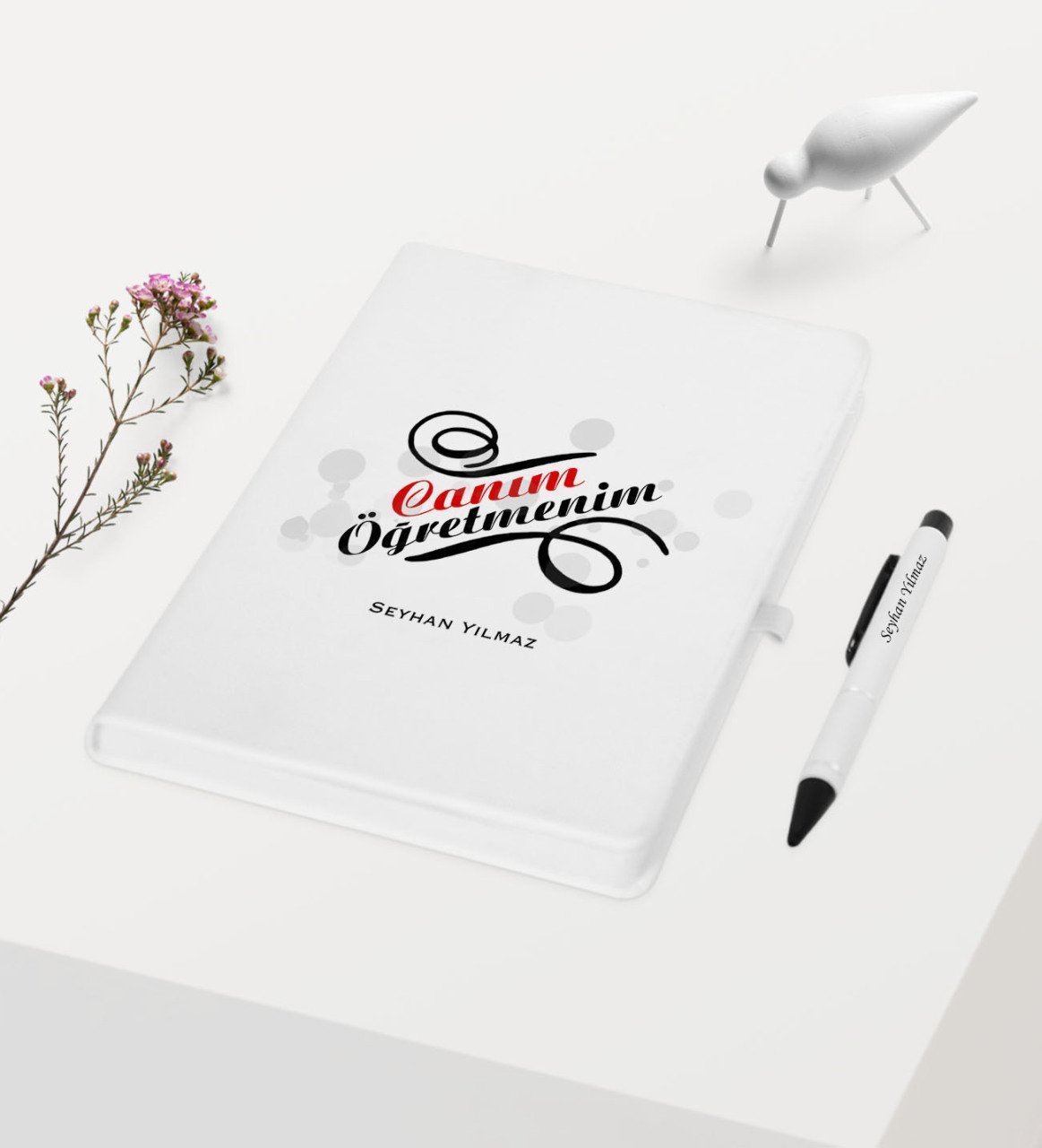 Kişiye Özel Canım Öğretmenim Temalı Beyaz Defter Kalem Hediye Seti - 2