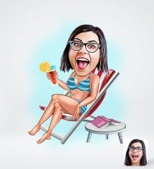 BK Gift Kişiye Özel Tatilci Kadın Karikatürlü Sosyal Medya Dijital Profil Fotoğrafı - Model 2