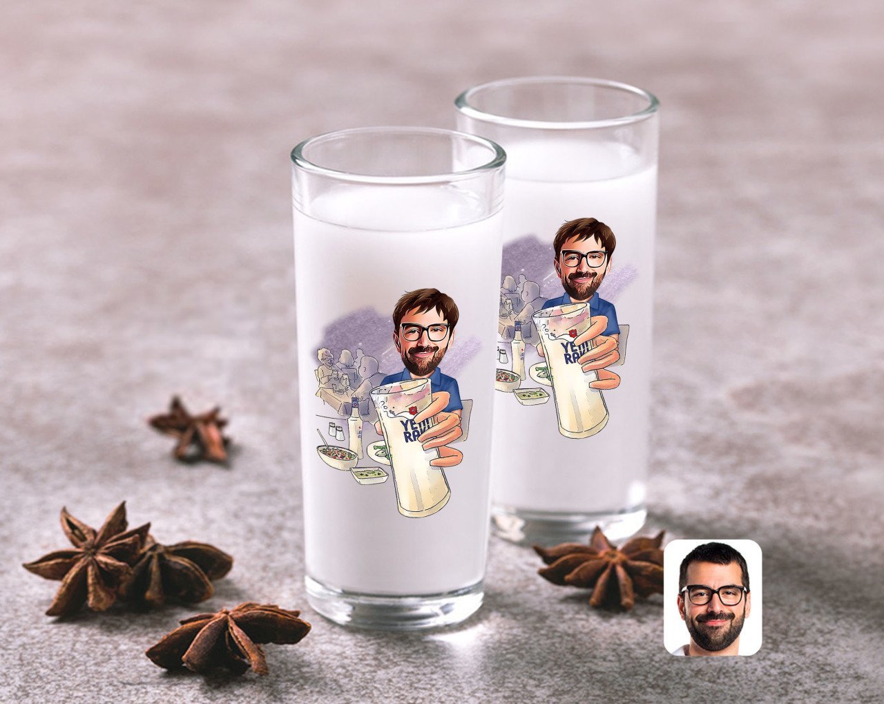 Kişiye Özel Erkek Karikatürlü İkili Rakı Bardağı Seti-1