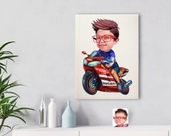 Kişiye Özel Motorcu Çocuk Karikatürlü Kanvas Tablo 30x50cm-1