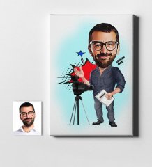 Kişiye Özel Bay Yönetmen Karikatür Kanvas Tablo (50 x 70 cm.) 1