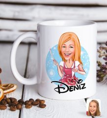 Kişiye Özel Kadın Aşçı Karikatürlü Beyaz Kupa Bardak-1