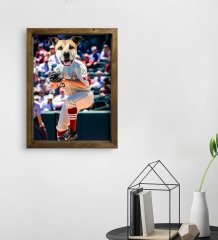 Evcil Dostlara Özel Beyzbol Oyuncusu Tasarımlı Portre Doğal Masif Ahşap Çerçeveli Tablo 30x40cm-2