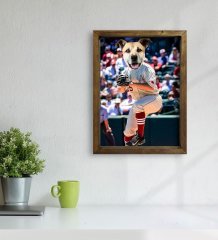 Evcil Dostlara Özel Beyzbol Oyuncusu Tasarımlı Portre Doğal Masif Ahşap Çerçeveli Tablo 30x40cm-2
