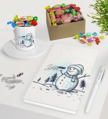 Kişiye Özel Yılbaşı Mutlu Yıllar Beyaz Defter Kalem Türk Kahvesi Fincanı ve Kutulu Haribo Şeker Hediye Seti-18
