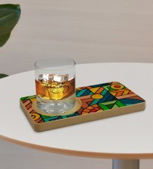 Kişiye Özel Modern Art Tasarımlı Doğal Ahşap Tabaklı Viski Bardağı Sunum Seti Model 15