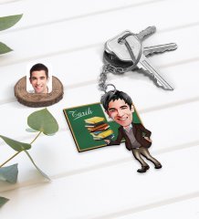 Kişiye Özel Erkek Tarih Öğretmeni Karikatürlü Ahşap Anahtarlık-1