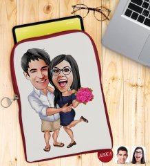 Kişiye Özel Sevgililer Karikatürlü Taşınabilir Koruyucu Tablet Kılıfı & Organizer Çanta - Kırmızı-108