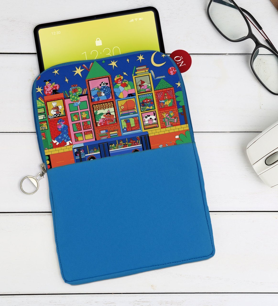 BK Gift Modern Soyut Tasarımlı Taşınabilir Koruyucu Tablet Kılıfı & Organizer Çanta - Mavi-10