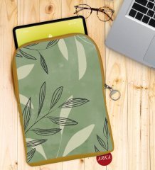 BK Gift Yapraklar Tasarımlı Taşınabilir Koruyucu Tablet Kılıfı & Organizer Çanta - Sarı-2