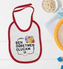 BK Kids Öğretmen Olucam Tasarımlı Kırmızı Bebek Mama Önlüğü-1