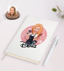 Kişiye Özel Kadın Kuaför Karikatürlü Beyaz Defter ve Kalem Hediye Seti-3