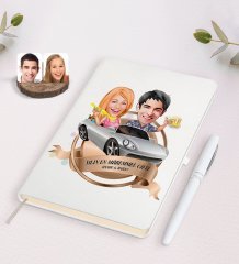 Kişiye Özel Yılın En Mükemmel Çifti Karikatürlü Beyaz Defter ve Kalem Hediye Seti-53