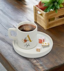 Kişiye Özel Sunum Tabaklı Harfli İsimli Türk Kahvesi Fincanı Model 1