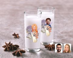 Kişiye Özel Erkek ve Kadın Karikatürlü İkili Rakı Bardağı Seti-1
