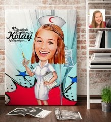 Kişiye Özel Hemşire Karikatür Kanvas Tablo (70 x 100 cm.) 2