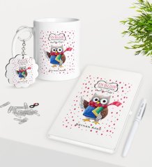 Kişiye Özel Tarih Öğretmeni Kupa Anahtarlık Beyaz Defter Kalem Hediye Seti-3