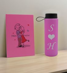 BK Gift Sevgiliye Özel İsimli Pembe Defter ve Cam Matara Hediye Seti-10, Sevgiliye Hediye, Sevgililer Günü, Yeni İş Hediyesi