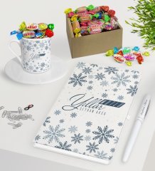 Kişiye Özel Yılbaşı Mutlu Yıllar Beyaz Defter Kalem Türk Kahvesi Fincanı ve Kutulu Haribo Şeker Hediye Seti-17