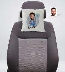 Kişiye Özel İsimli Erkek Diş Hekimi Karikatürlü Kare Araç Koltuk Yastığı-2