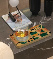 Kişiye Özel Modern Art Tasarımlı Doğal Ahşap Tabaklı Viski Bardağı Sunum Seti Model 14