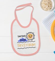 BK Kids Dayımı Çok Seviyorum Tasarımlı Pembe Bebek Body Zıbın ve Mama Önlüğü Hediye Seti-1