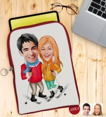 Kişiye Özel Sevgililer Karikatürlü Taşınabilir Koruyucu Tablet Kılıfı & Organizer Çanta - Kırmızı-107